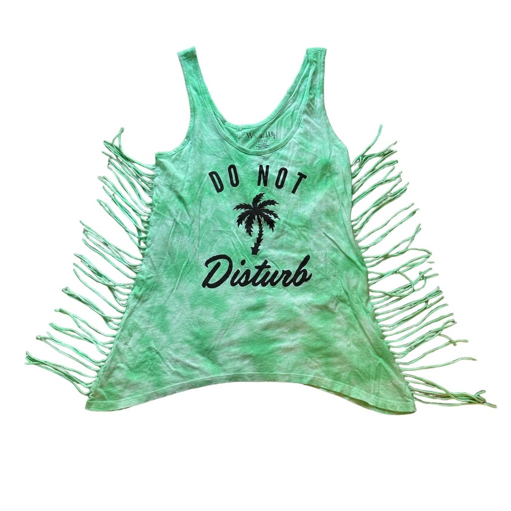 “Do not disturb” green/ teal tye dye tank with tassels